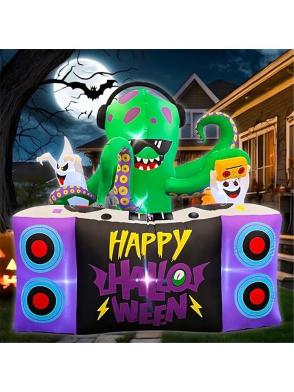 Halloween Inflatables 6FT DJ Octopus Playing Music on Turntable